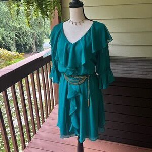 Pearl Georgina Chapman for Marchesa Fairycore Teal
Ruffle V-Neck Dress Size 12